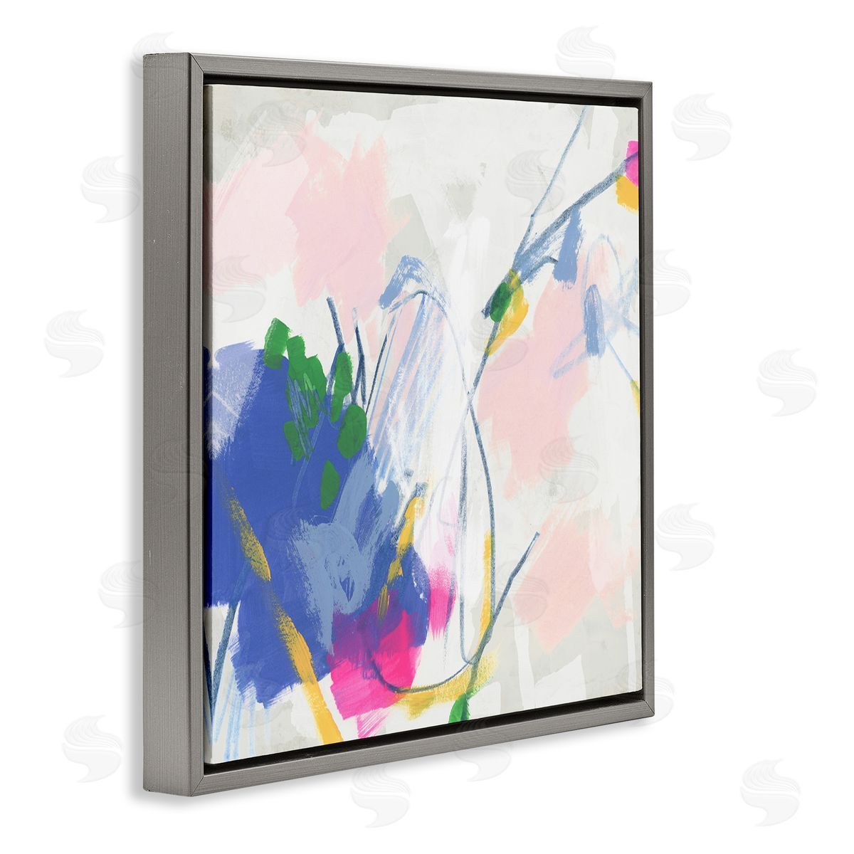 Pink and Blue Abstraction Grey Floating Frame Canvas Wall Art, Home Decor by June Erica Vess