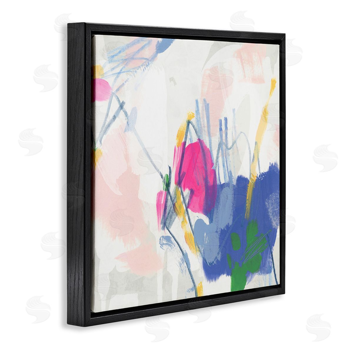 Blue and Pink Abstract Scribble Black Floating Frame Canvas Wall Art, Home Decor by June Erica Vess