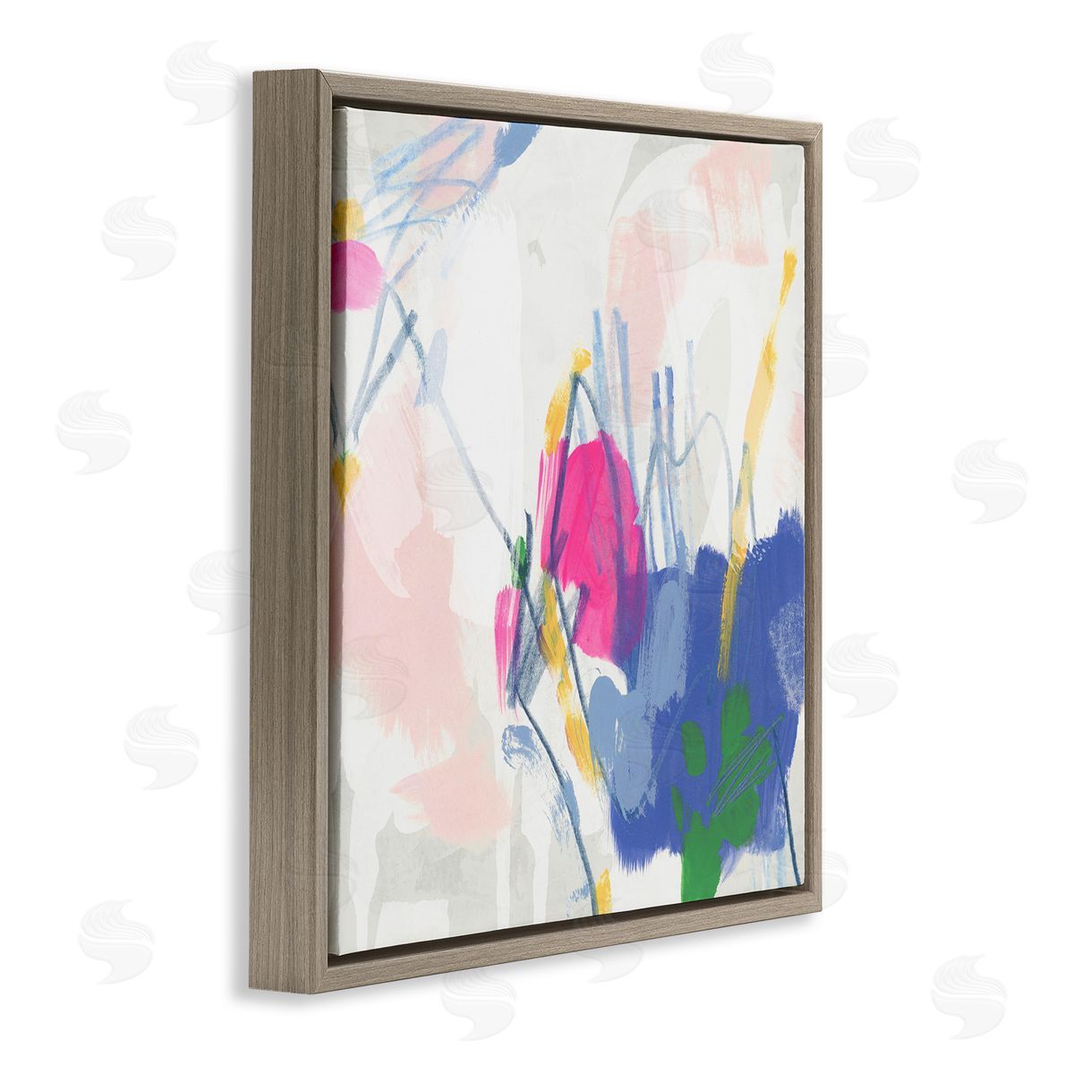 Blue and Pink Abstract Scribble Brown Floating Frame Canvas Wall Art, Home Decor by June Erica Vess