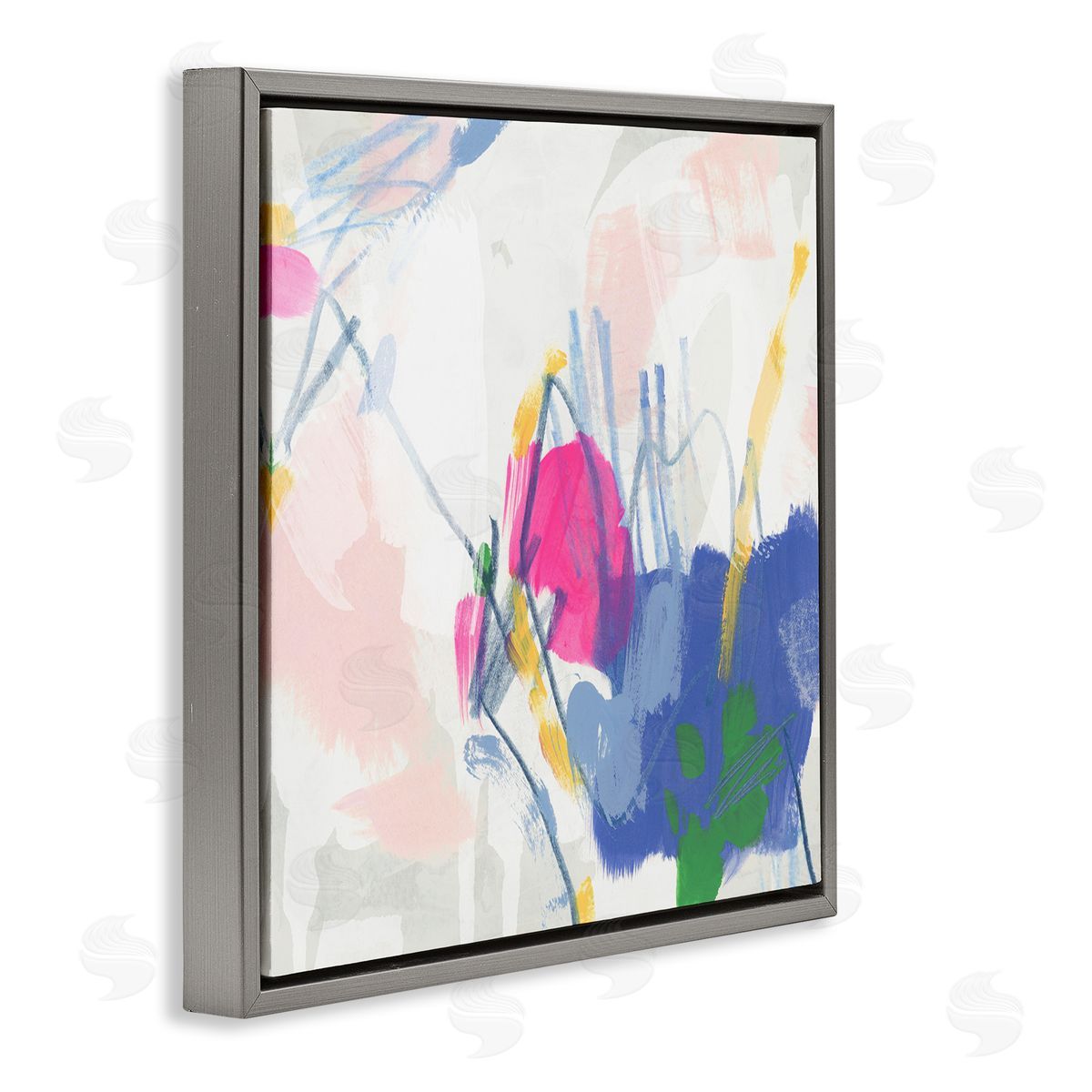 Blue and Pink Abstract Scribble Grey Floating Frame Canvas Wall Art, Home Decor by June Erica Vess