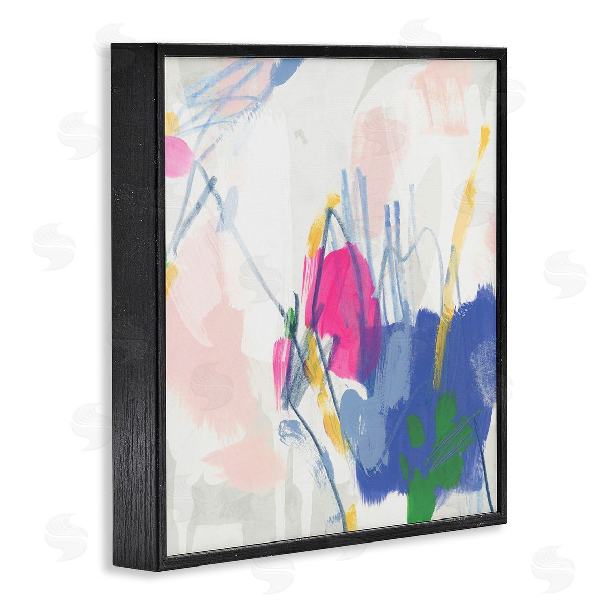 Blue and Pink Abstract Scribble Black Frame Print Wall Art, Home Decor by June Erica Vess