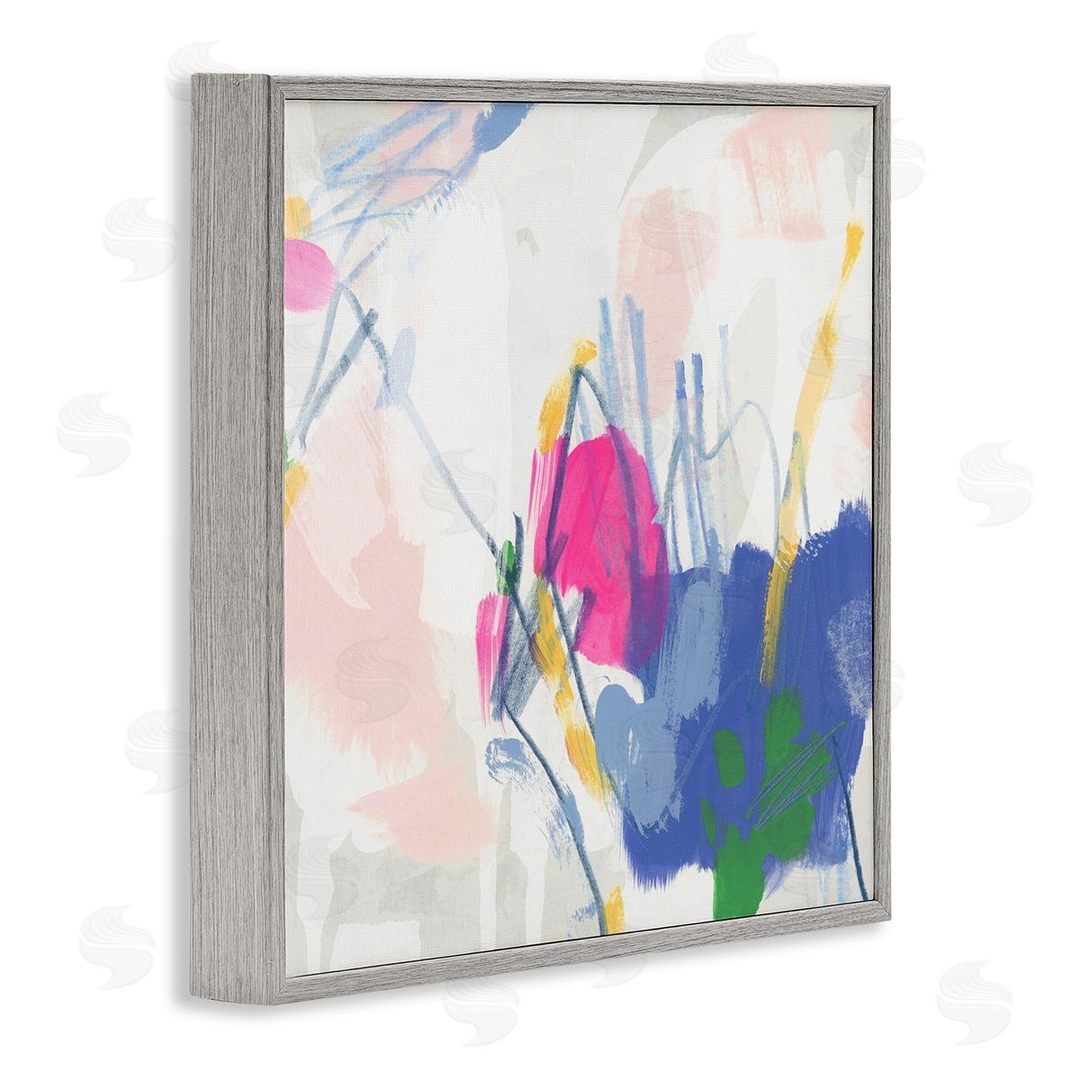Blue and Pink Abstract Scribble Grey Frame Print Wall Art, Home Decor by June Erica Vess