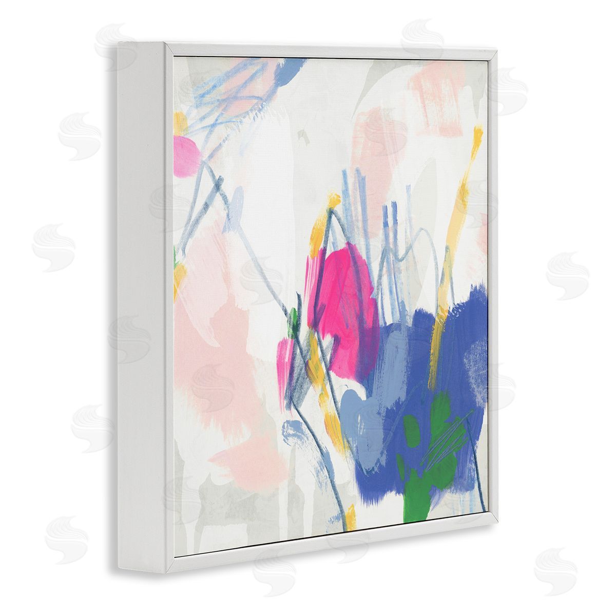 Blue and Pink Abstract Scribble White Frame Print Wall Art, Home Decor by June Erica Vess