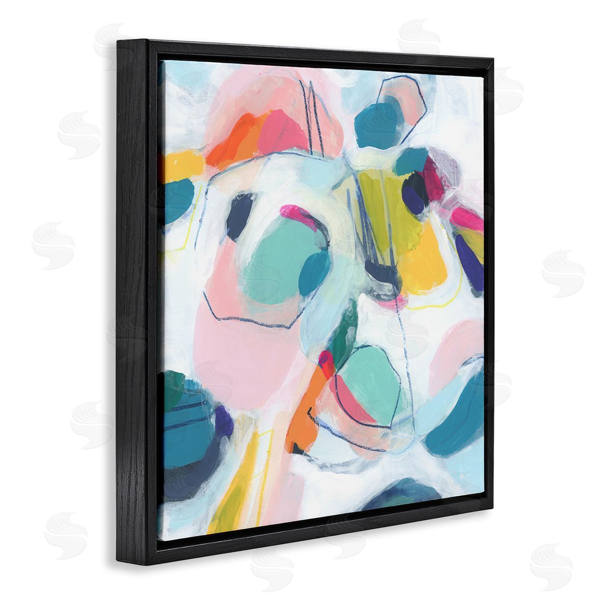June Erica Vess Whimsical Shapes Abstraction Black Floating Frame Canvas Wall Art Print