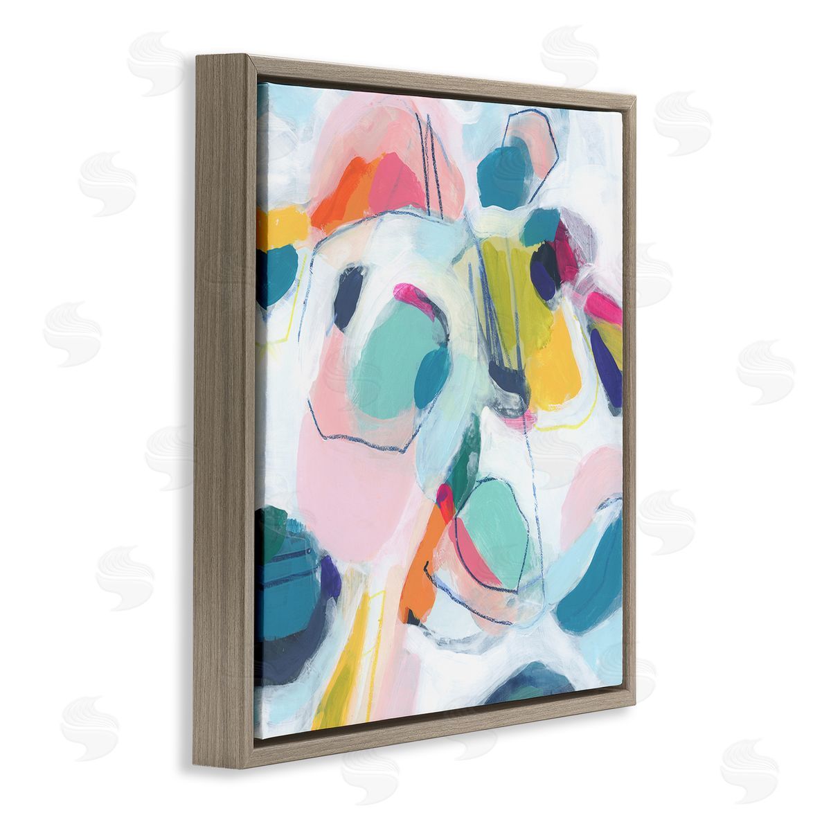 June Erica Vess Whimsical Shapes Abstraction Brown Floating Frame Canvas Wall Art Print