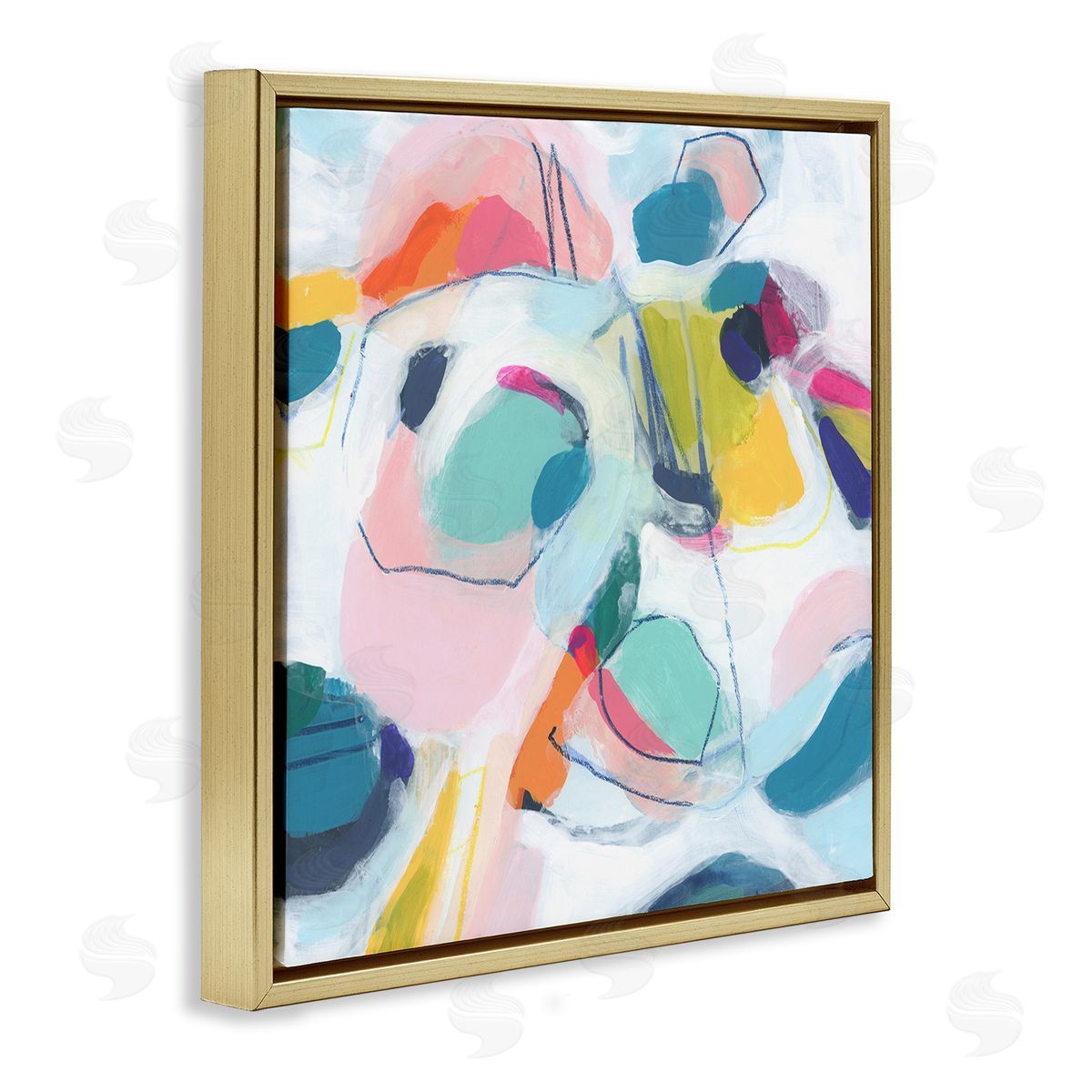 June Erica Vess Whimsical Shapes Abstraction Gold Floating Frame Canvas Wall Art Print