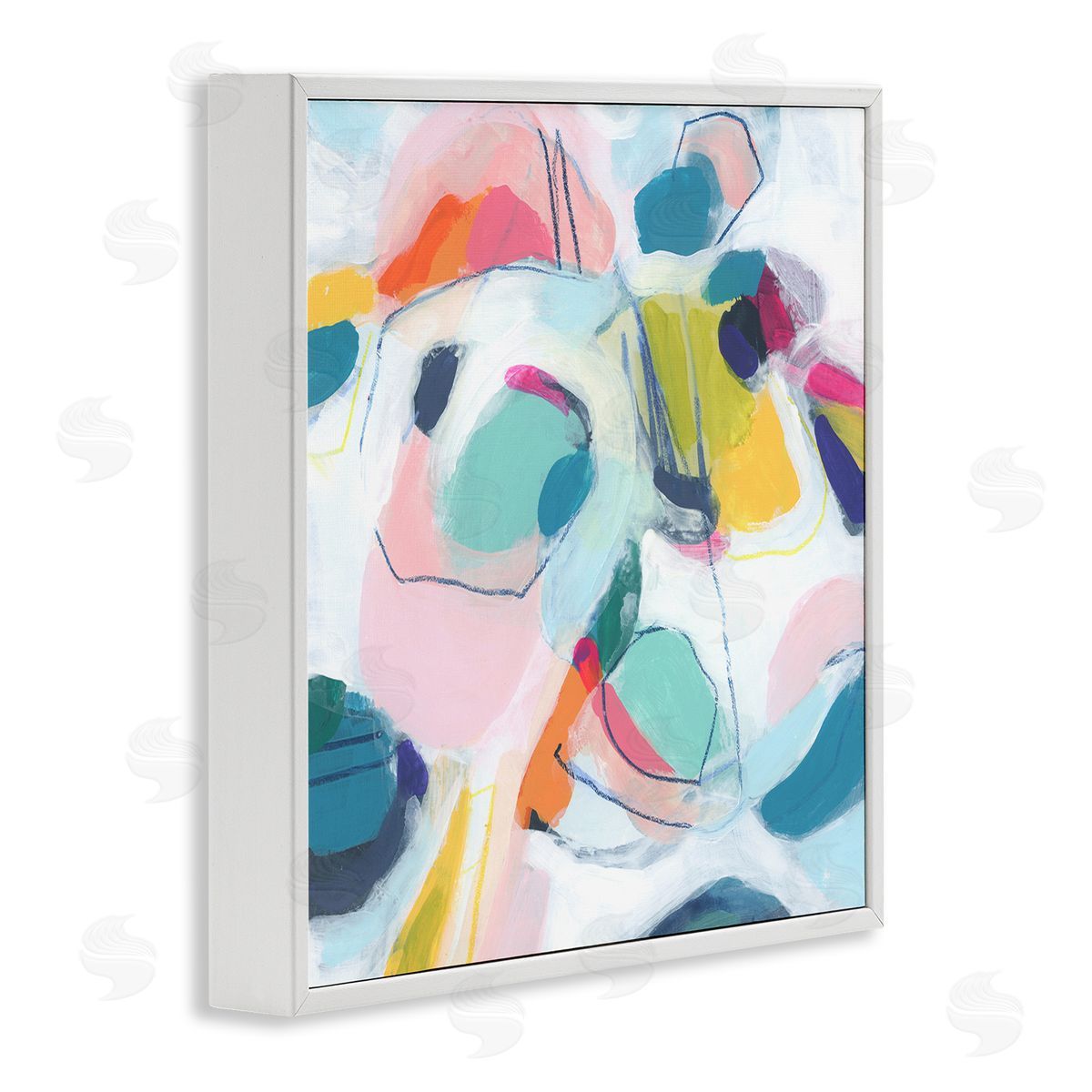 June Erica Vess Whimsical Shapes Abstraction White Framed Giclee Wall Art Print