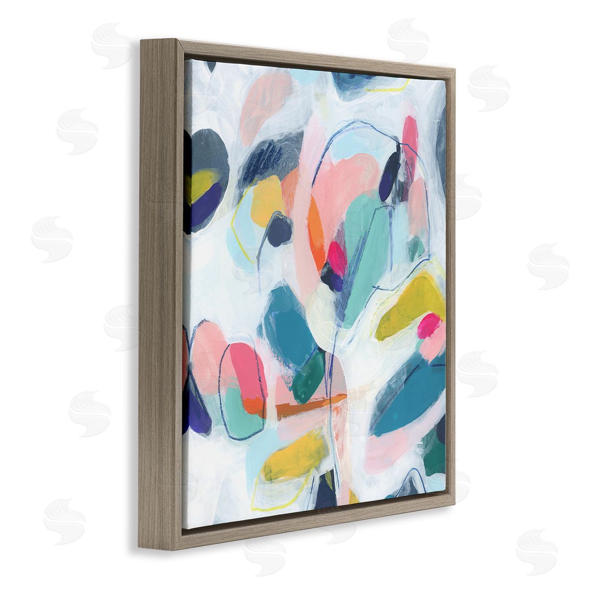 June Erica Vess Fun Shapes Impression Brown Floating Frame Canvas Wall Art Print