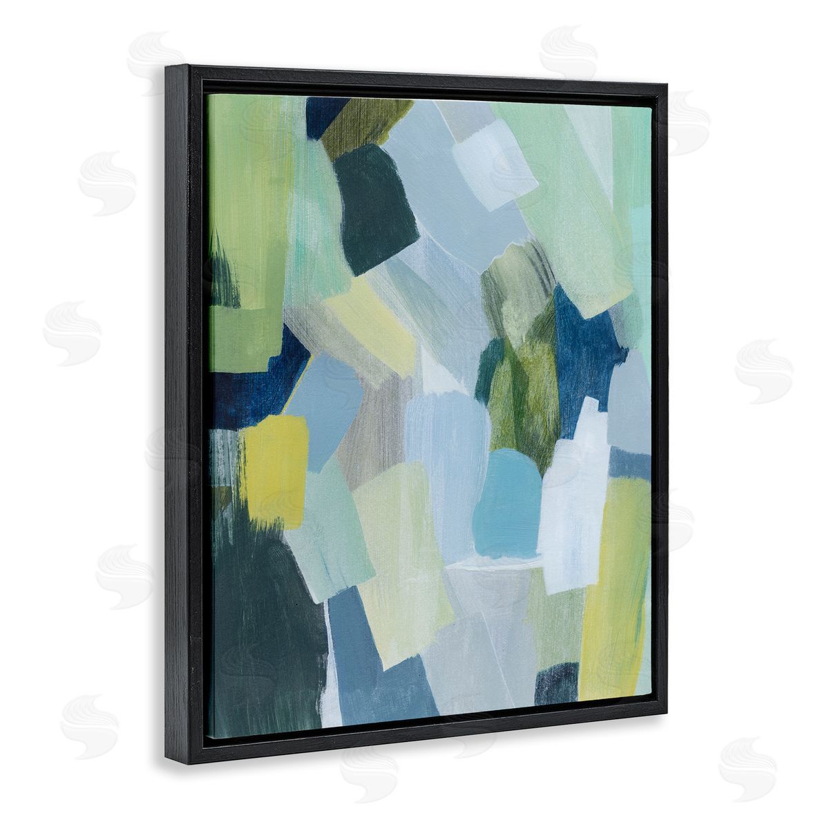 Layered Green Brush Strokes Black Floating Frame Canvas Wall Art, Home Decor by Grace Popp