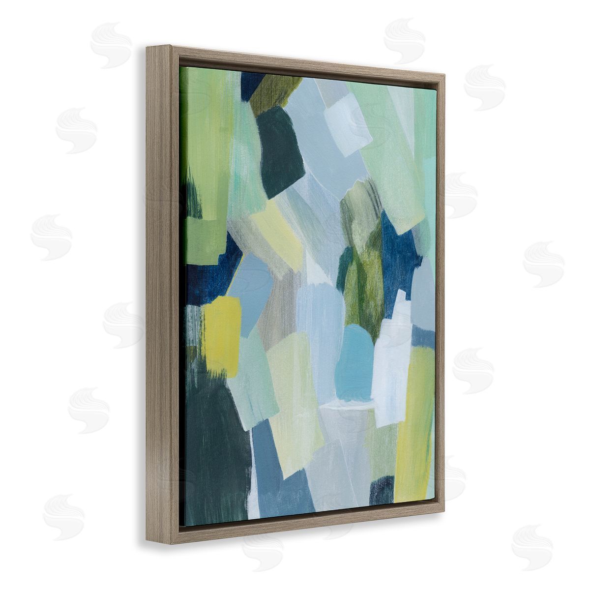 Layered Green Brush Strokes Brown Floating Frame Canvas Wall Art, Home Decor by Grace Popp
