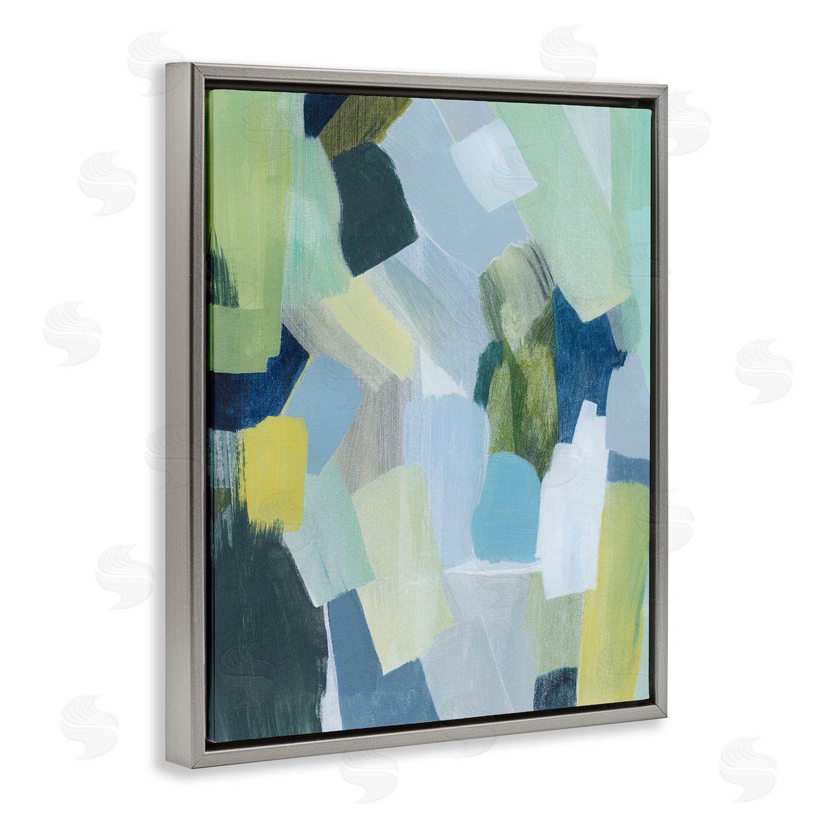 Layered Green Brush Strokes Grey Floating Frame Canvas Wall Art, Home Decor by Grace Popp