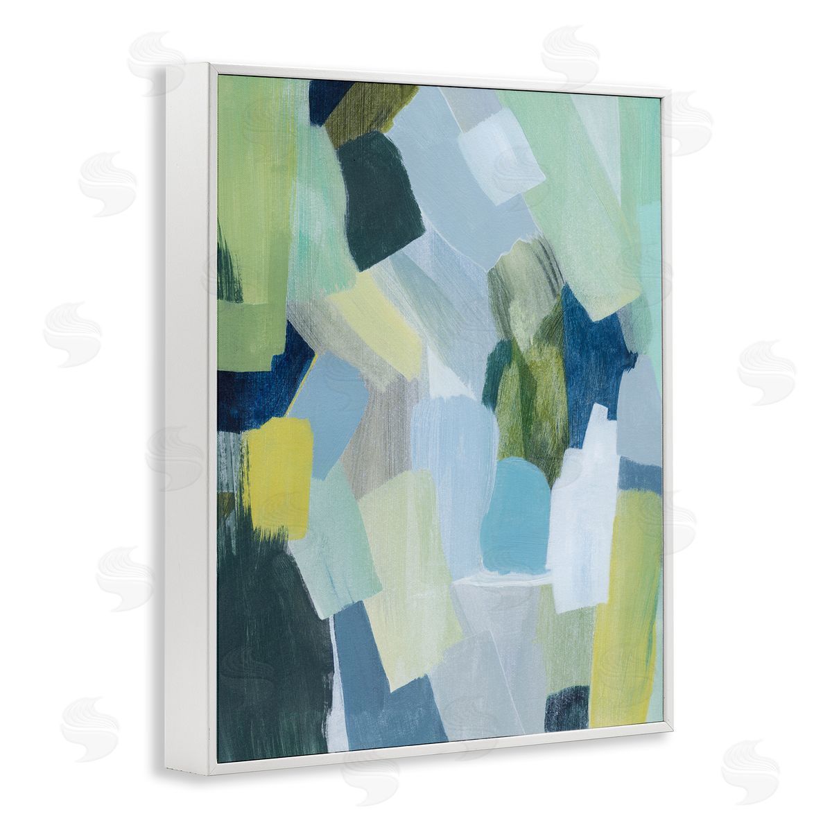 Layered Green Brush Strokes White Frame Print Wall Art, Home Decor by Grace Popp