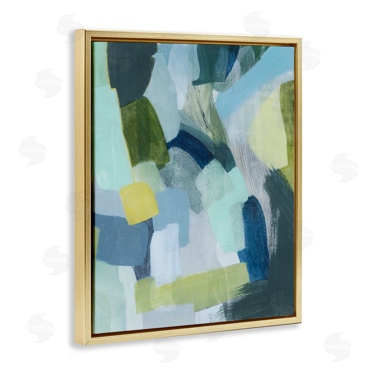 Layered Green Paint Strokes Gold Floating Frame Canvas Wall Art, Home Decor by Grace Popp