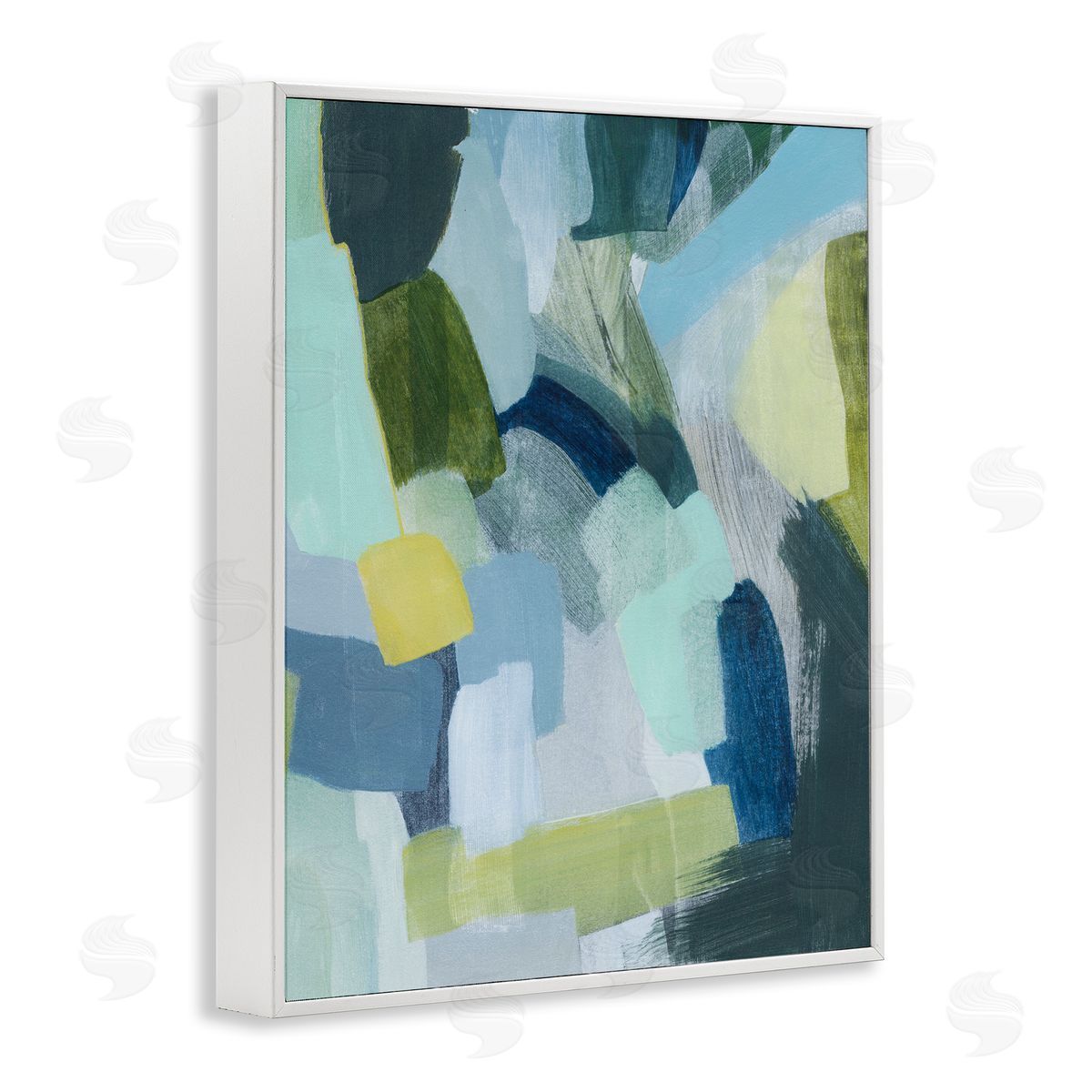 Layered Green Paint Strokes White Frame Print Wall Art, Home Decor by Grace Popp