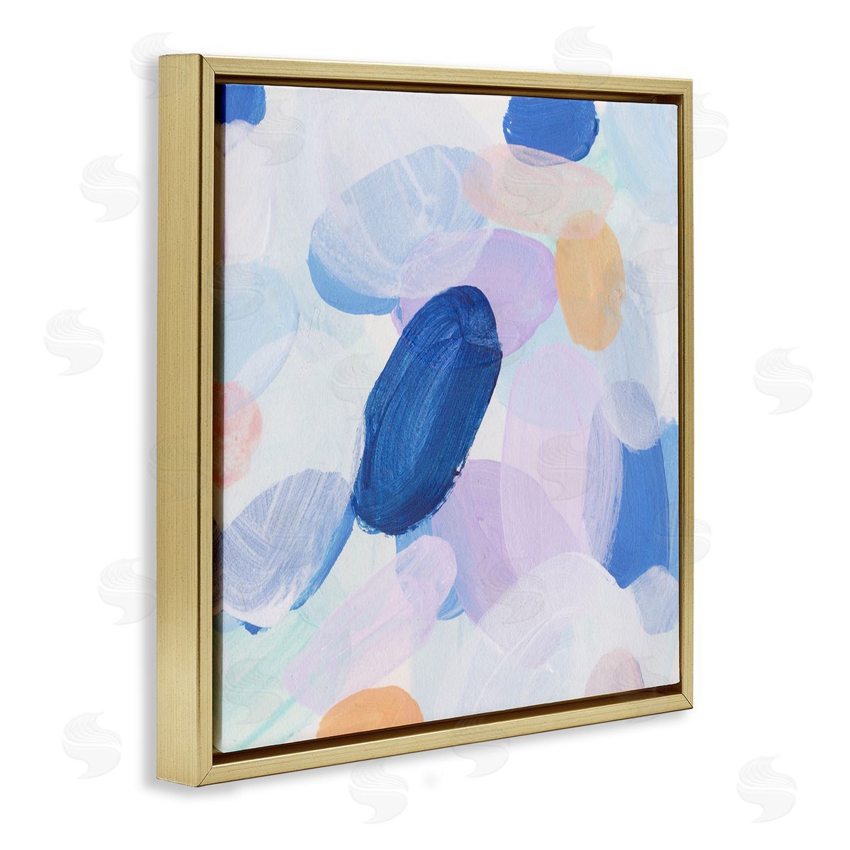 Blue Oblong Paint Strokes Gold Floating Frame Canvas Wall Art, Home Decor by Melissa Wang