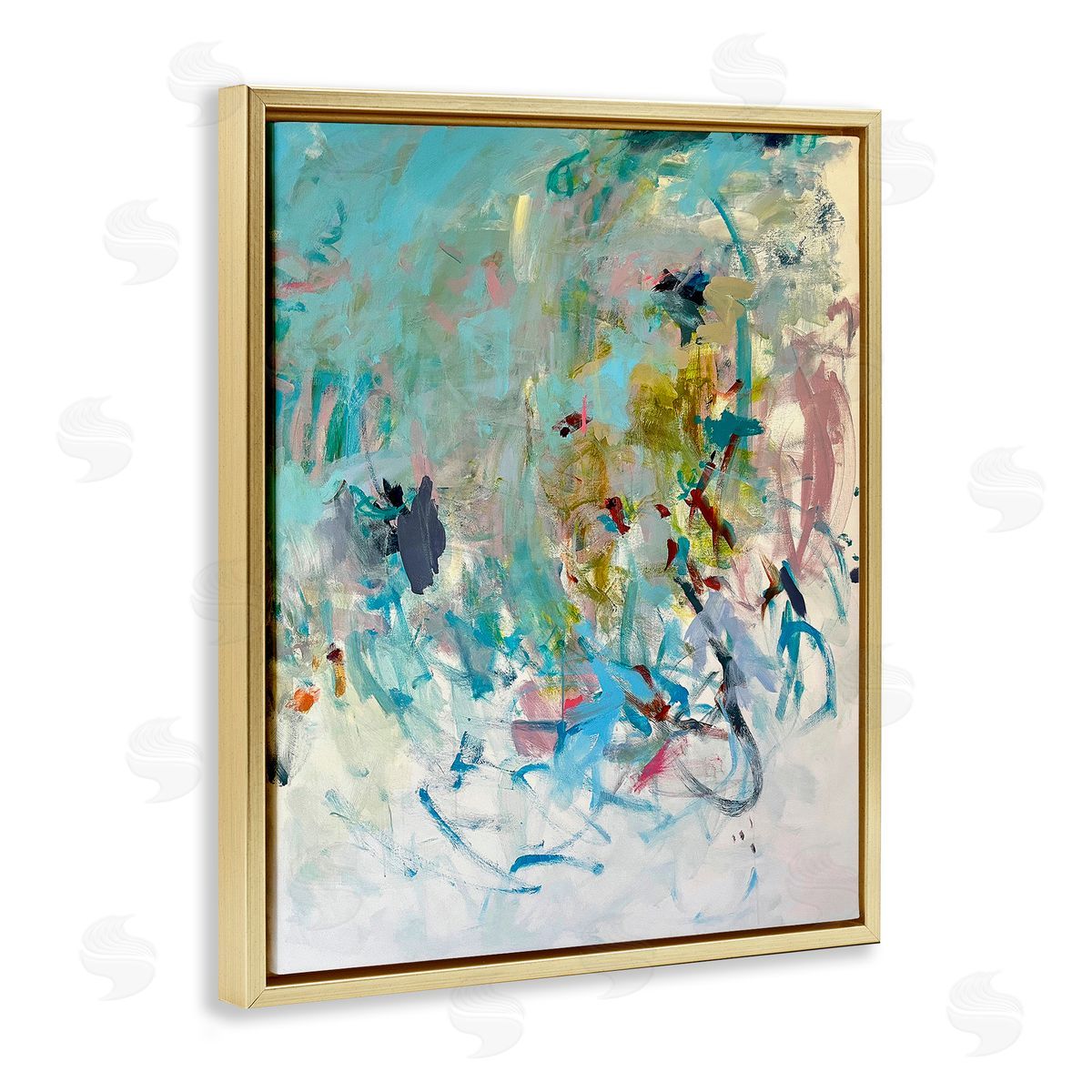 Chaotic Ombre Scribble Gold Floating Frame Canvas Wall Art, Home Decor by Mila Apperlo