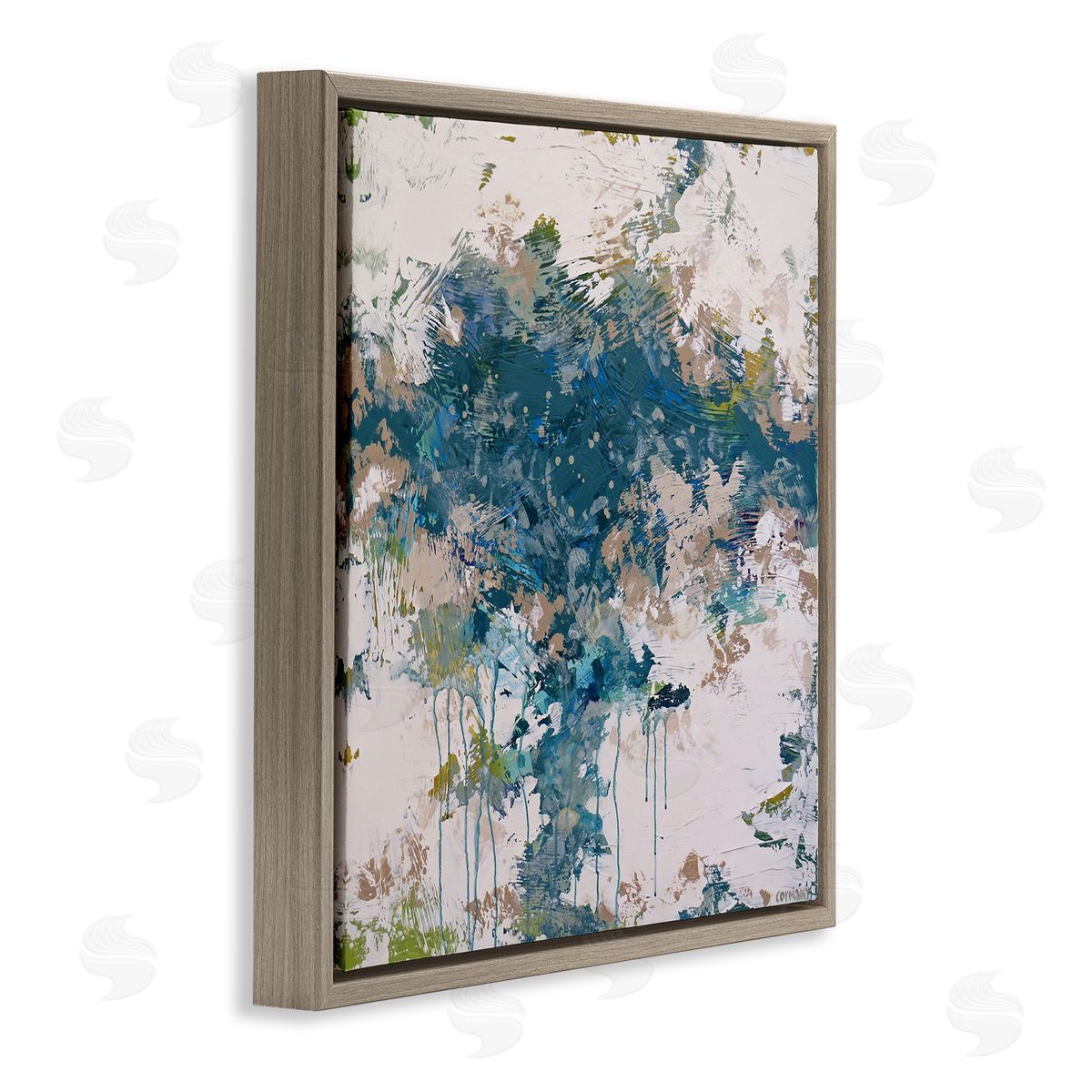 Claire Cormany Chaotic Paint Drip Abstract Brown Floating Frame Canvas Wall Art Print