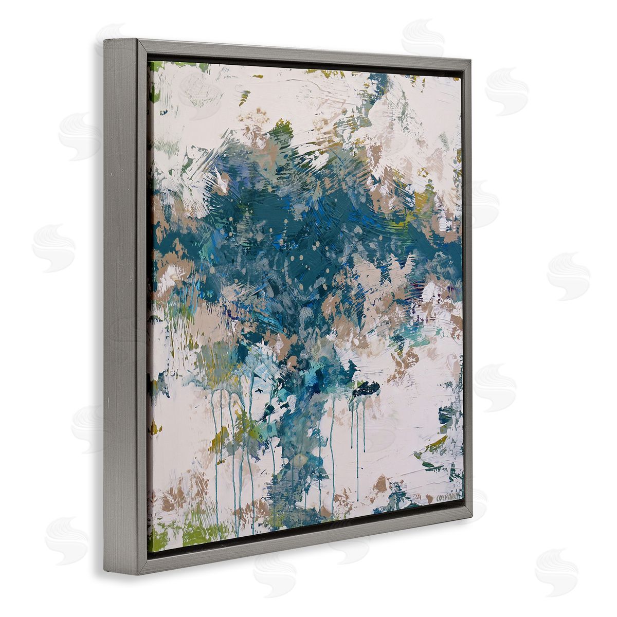 Claire Cormany Chaotic Paint Drip Abstract Gray Floating Frame Canvas Wall Art Print