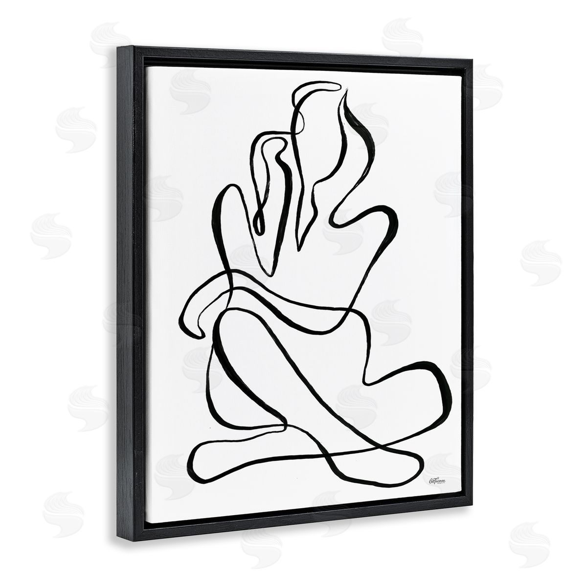 Sitting Nude Line Doodle Black Floating Frame Canvas Wall Art, Home Decor by Cat Thurman Designs