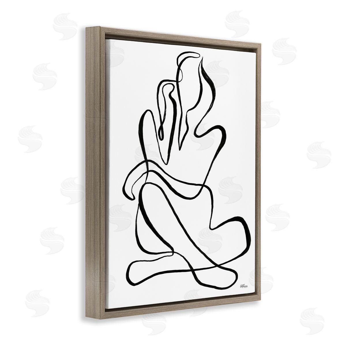 Sitting Nude Line Doodle Brown Floating Frame Canvas Wall Art, Home Decor by Cat Thurman Designs