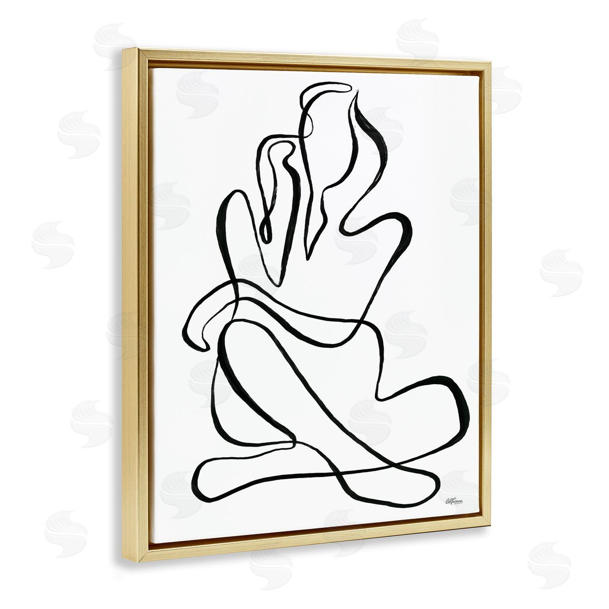 Sitting Nude Line Doodle Gold Floating Frame Canvas Wall Art, Home Decor by Cat Thurman Designs