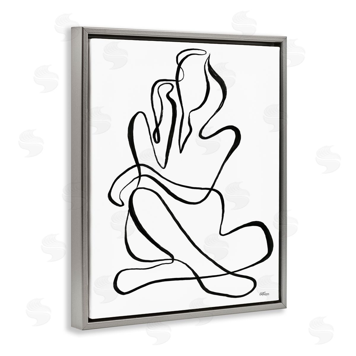 Sitting Nude Line Doodle Grey Floating Frame Canvas Wall Art, Home Decor by Cat Thurman Designs