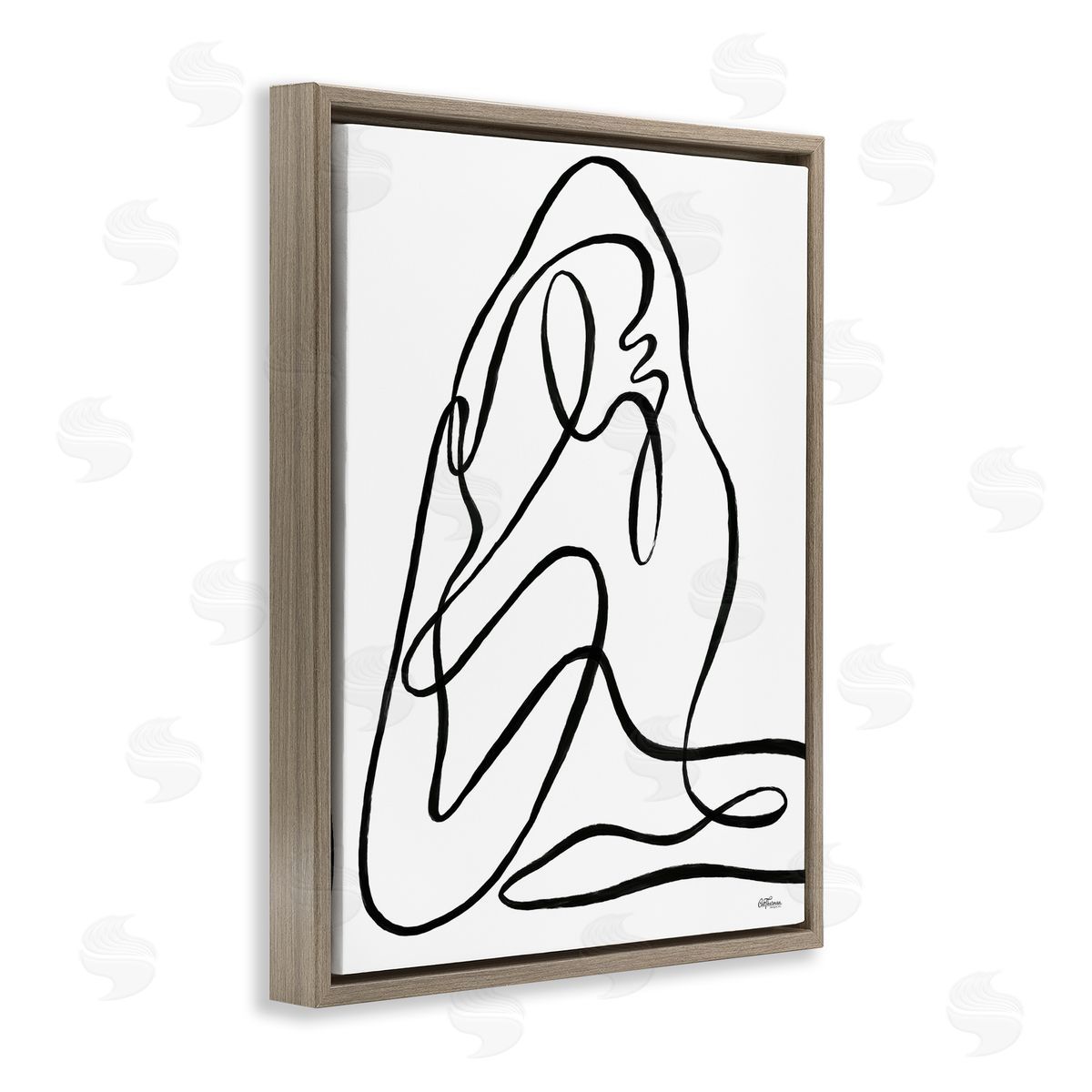 Continuous Line Doodle Brown Floating Frame Canvas Wall Art, Home Decor by Cat Thurman Designs