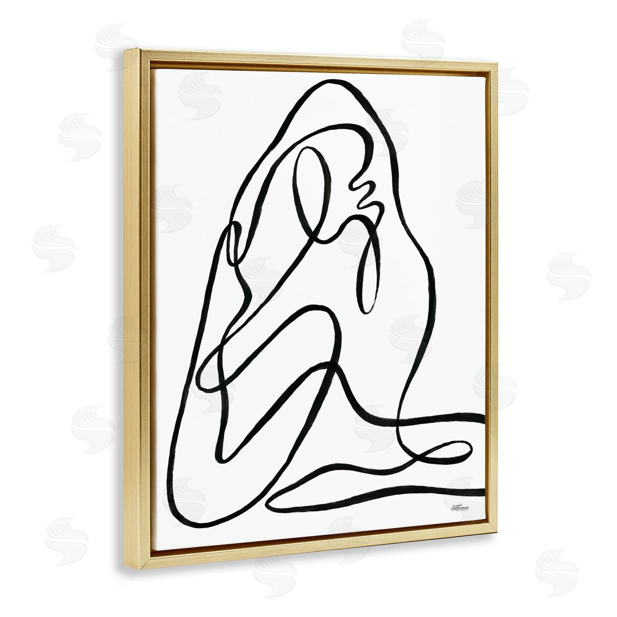 Continuous Line Doodle Gold Floating Frame Canvas Wall Art, Home Decor by Cat Thurman Designs