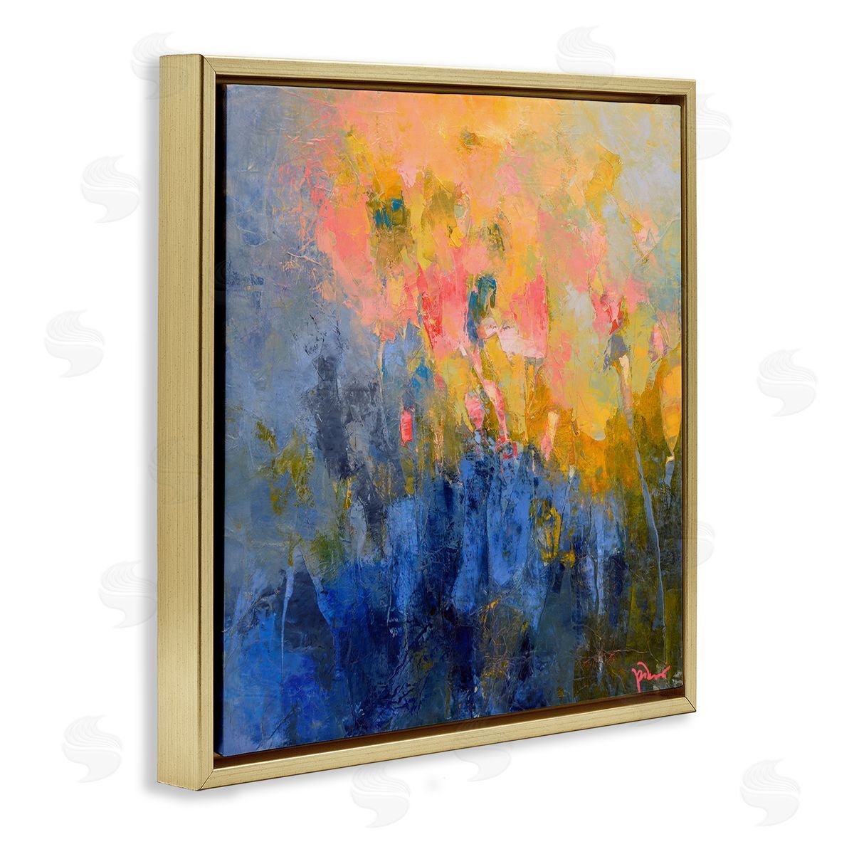 Patrick Dennis Radiant Abstract Impression Gold Floating Frame Canvas Wall Art Print