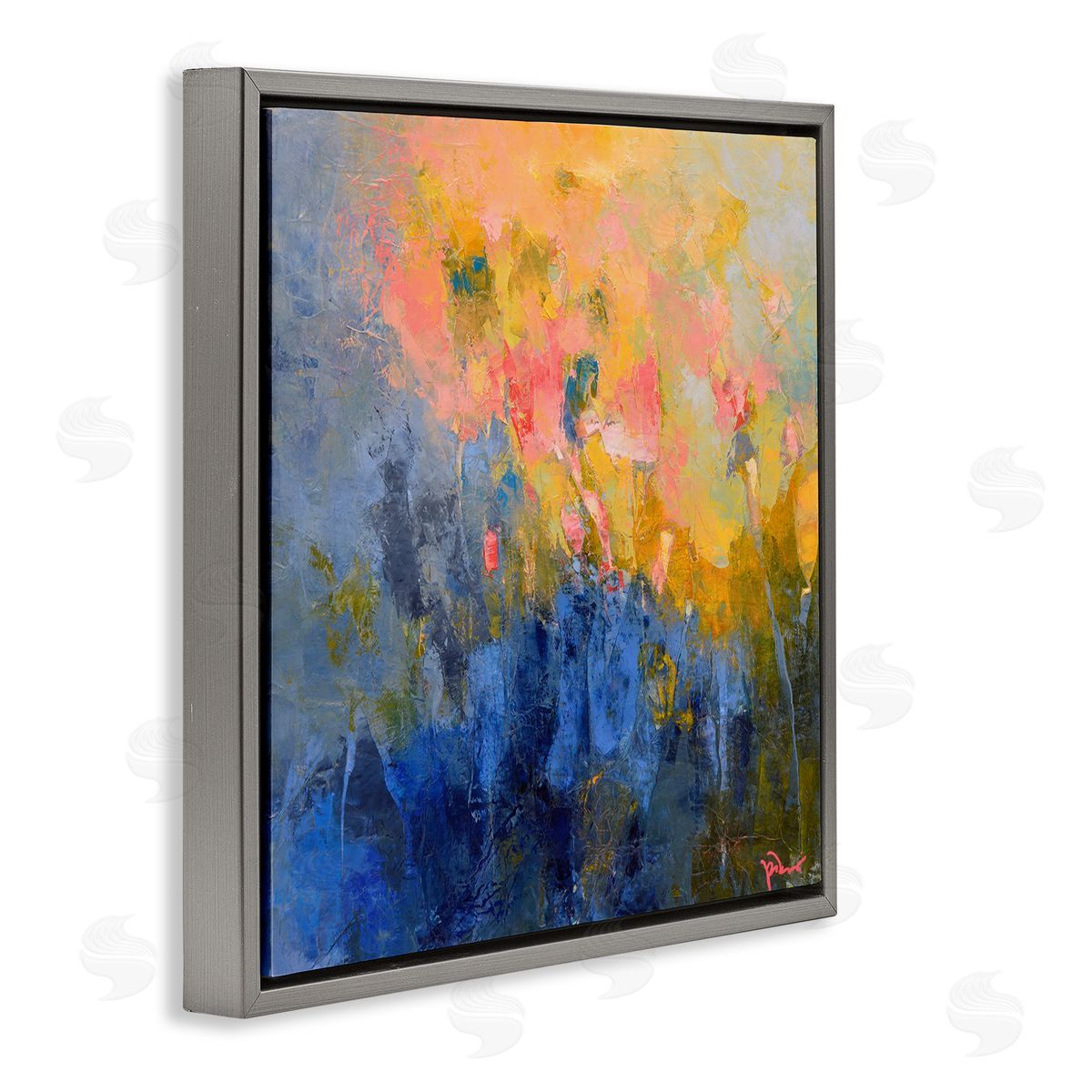 Patrick Dennis Radiant Abstract Impression Gray Floating Frame Canvas Wall Art Print