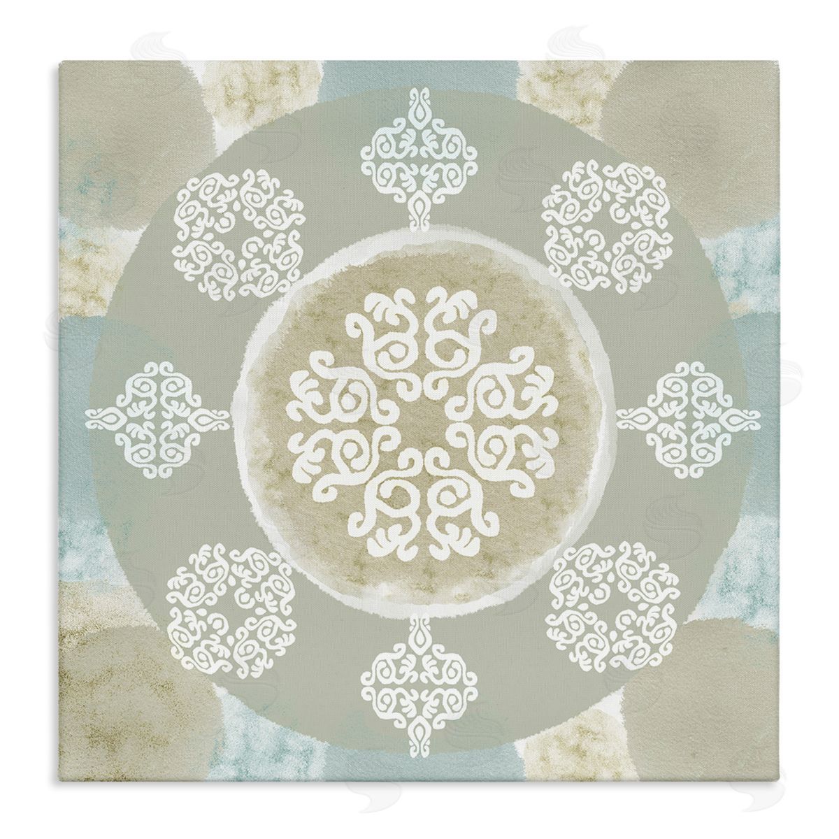 Mint and Beige Mandala Canvas Wall Art, Home Decor by Flora Kouta