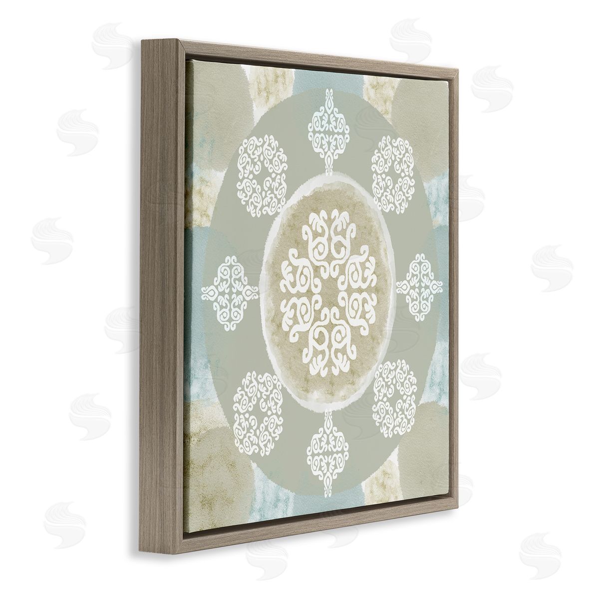 Mint and Beige Mandala Brown Floating Frame Canvas Wall Art, Home Decor by Flora Kouta