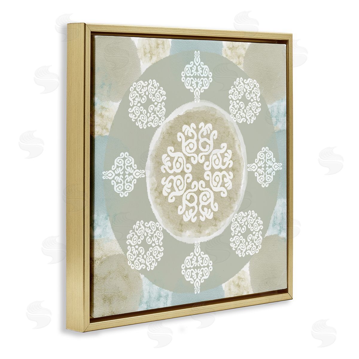 Mint and Beige Mandala Gold Floating Frame Canvas Wall Art, Home Decor by Flora Kouta