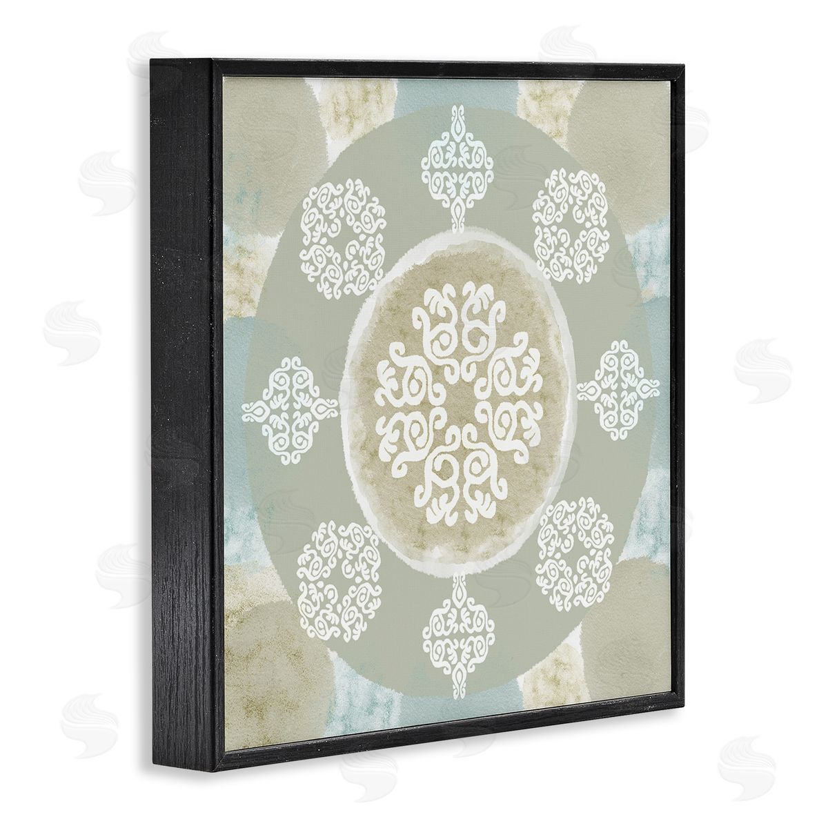 Mint and Beige Mandala Black Frame Print Wall Art, Home Decor by Flora Kouta