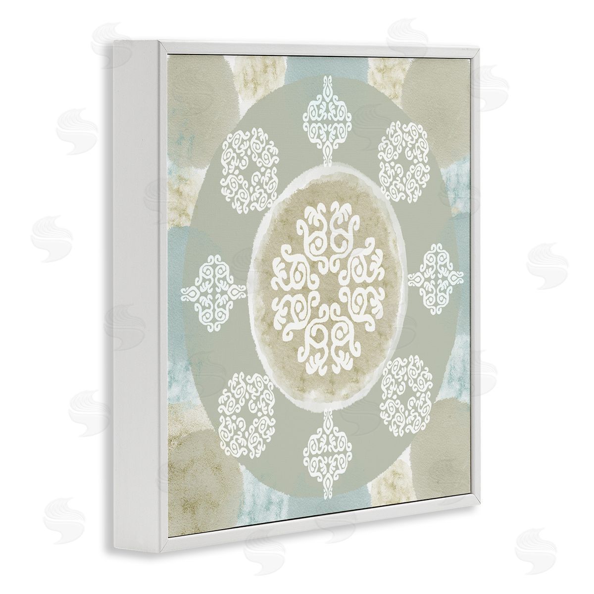 Mint and Beige Mandala White Frame Print Wall Art, Home Decor by Flora Kouta