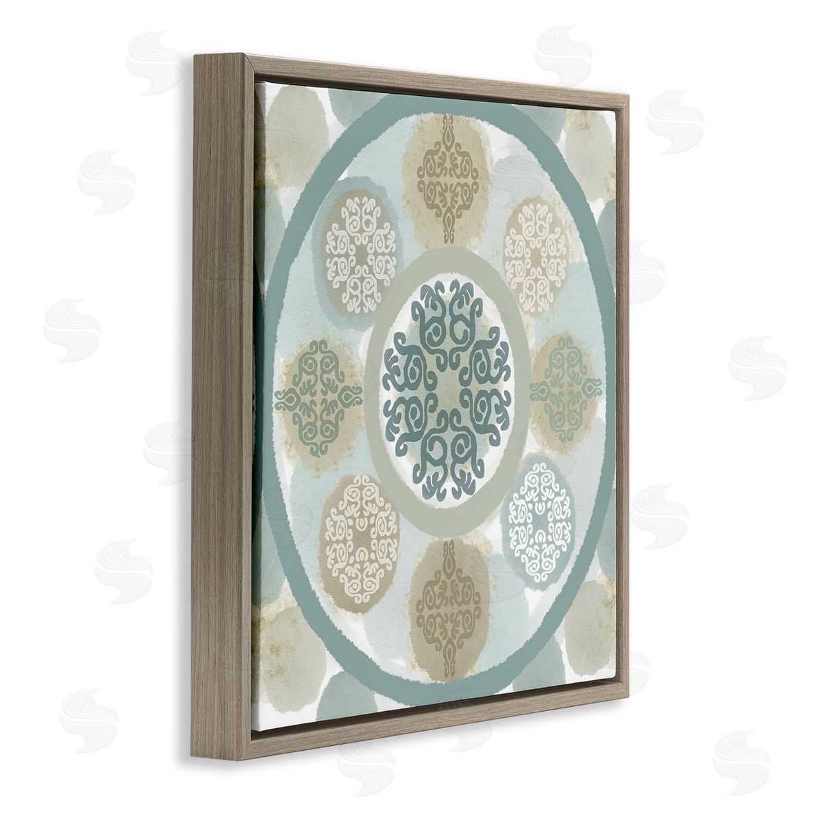 Mint Mandala Fractals Brown Floating Frame Canvas Wall Art, Home Decor by Flora Kouta