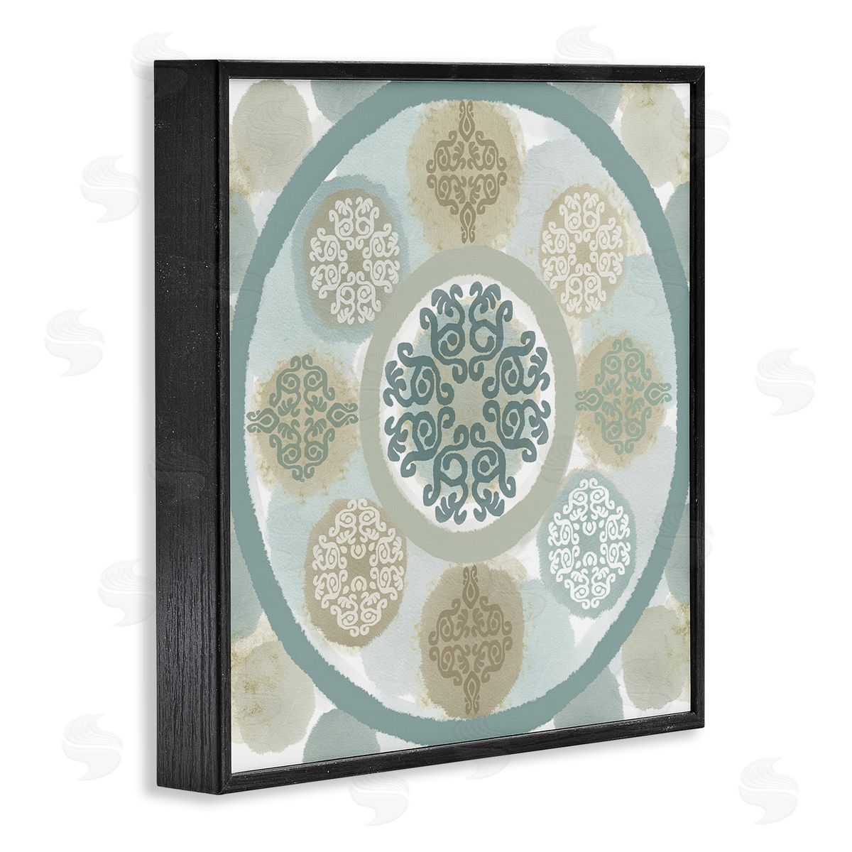 Mint Mandala Fractals Black Frame Print Wall Art, Home Decor by Flora Kouta