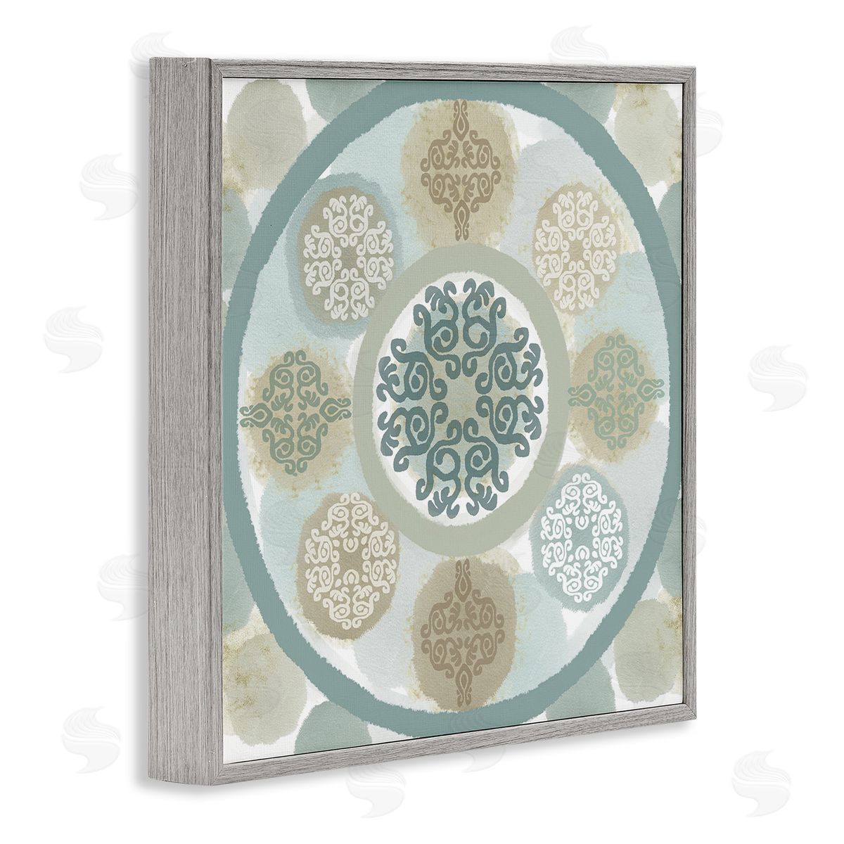 Mint Mandala Fractals Grey Frame Print Wall Art, Home Decor by Flora Kouta
