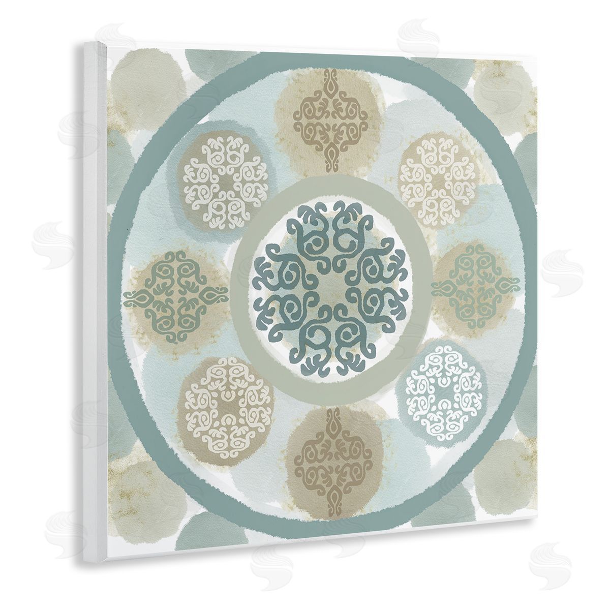 Mint Mandala Fractals Wood Plaque Wall Art, Home Decor by Flora Kouta