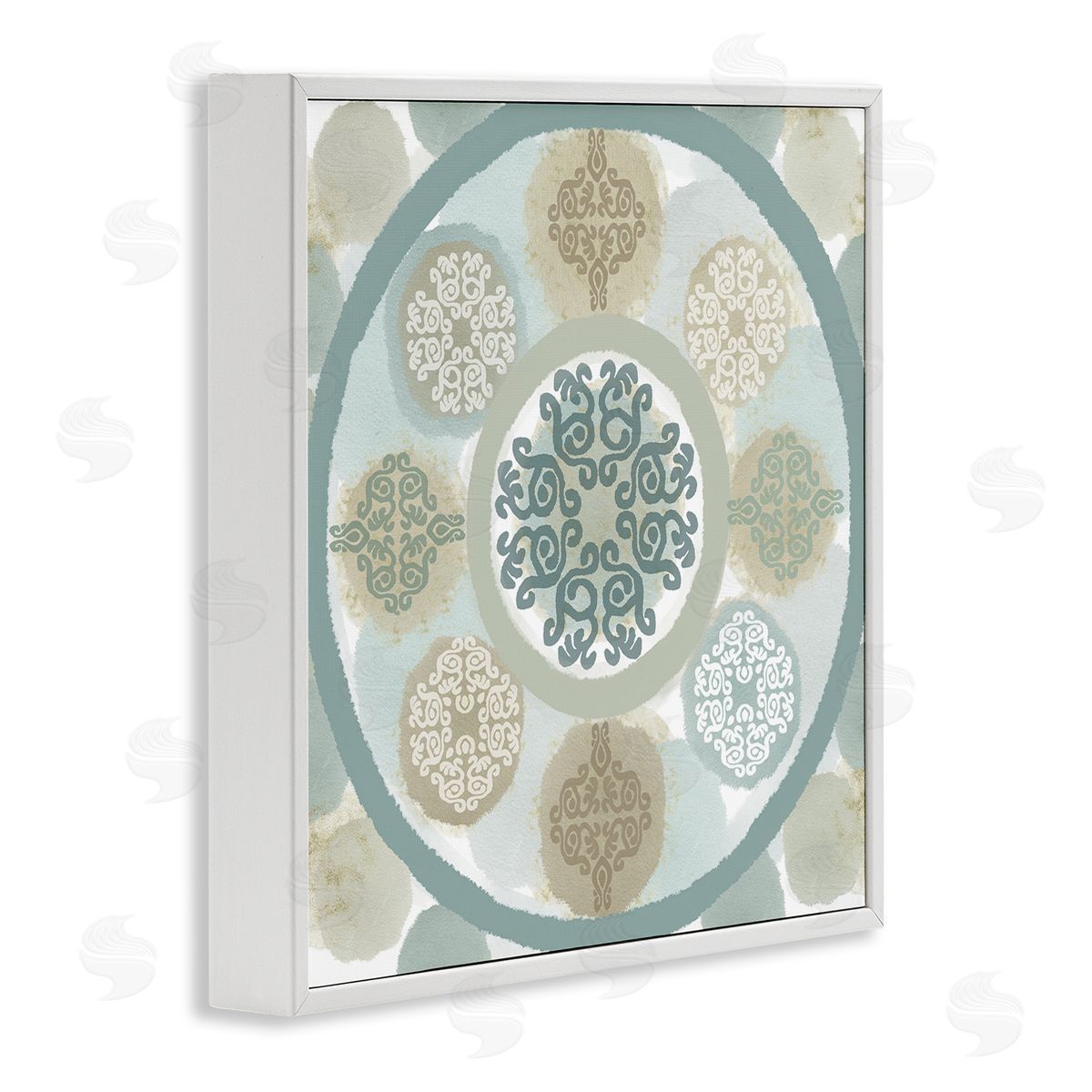 Mint Mandala Fractals White Frame Print Wall Art, Home Decor by Flora Kouta