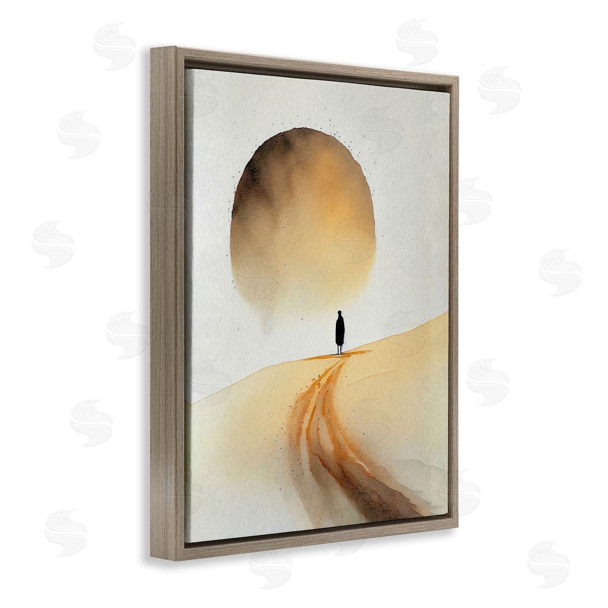 Person Walking Desert Dunes Brown Floating Frame Canvas Wall Art, Home Decor by Incado