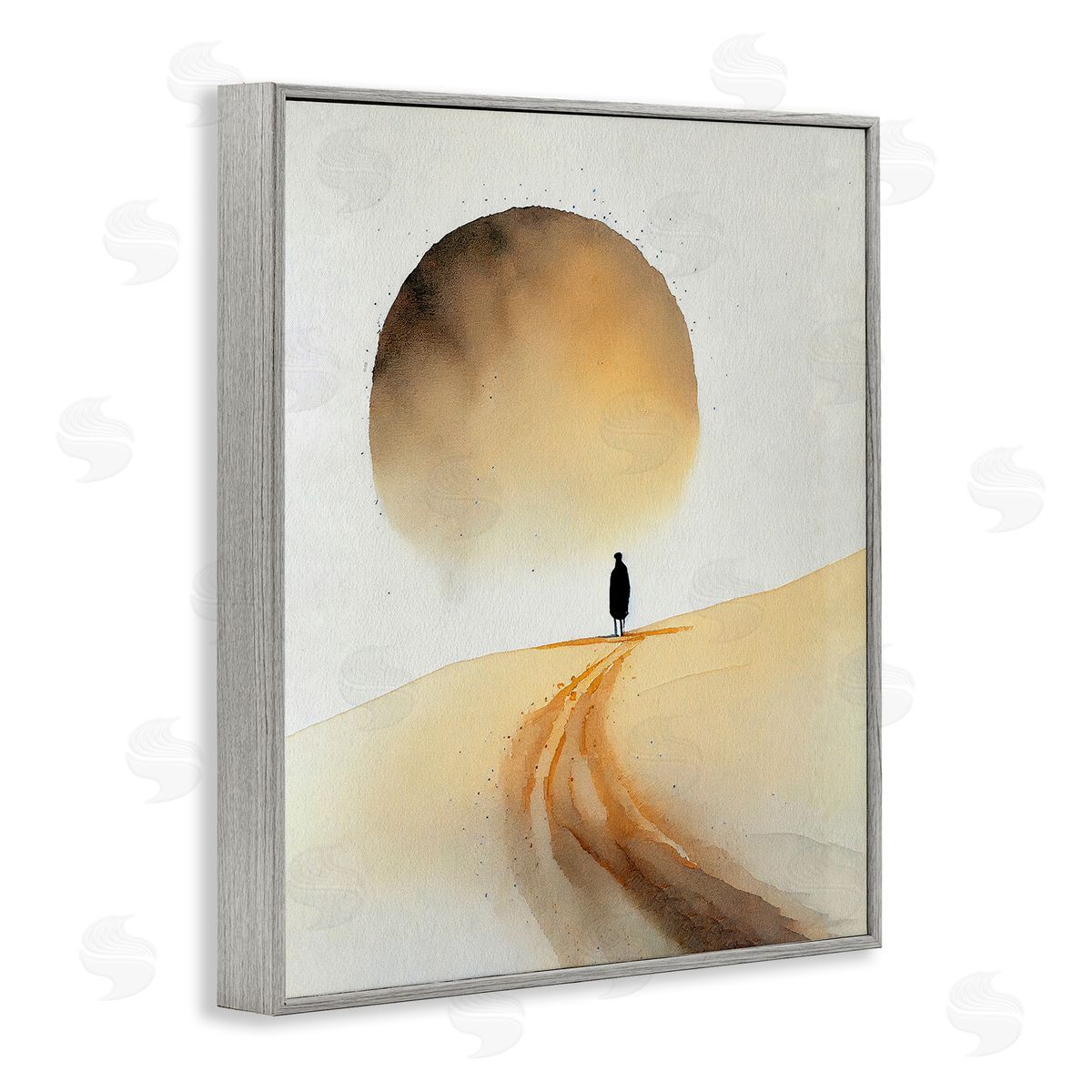 Person Walking Desert Dunes Grey Frame Print Wall Art, Home Decor by Incado