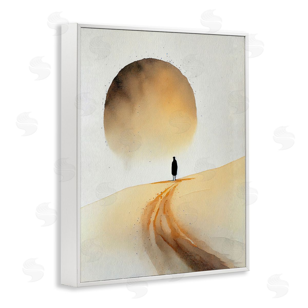 Person Walking Desert Dunes White Frame Print Wall Art, Home Decor by Incado