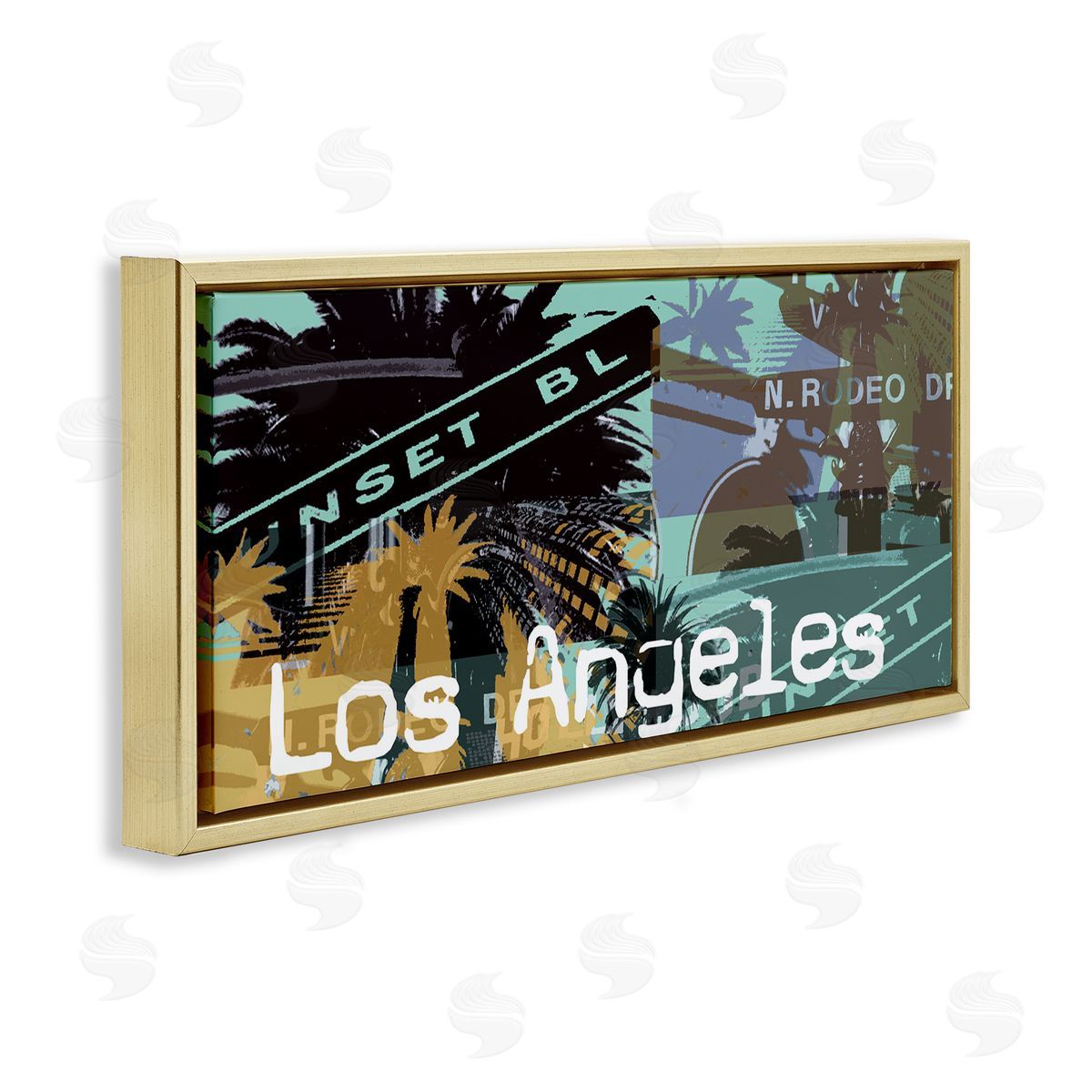 Los Angeles Travel Collage Gold Floating Frame Canvas Wall Art, Home Decor by Jan Weiss
