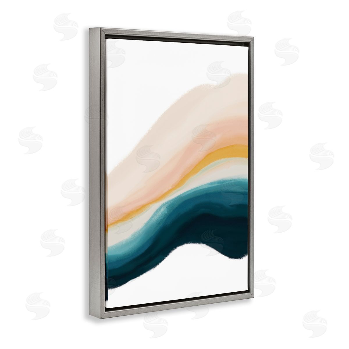 Peach Swirl Abstraction Grey Floating Frame Canvas Wall Art, Home Decor by JJ Design House, LLC.