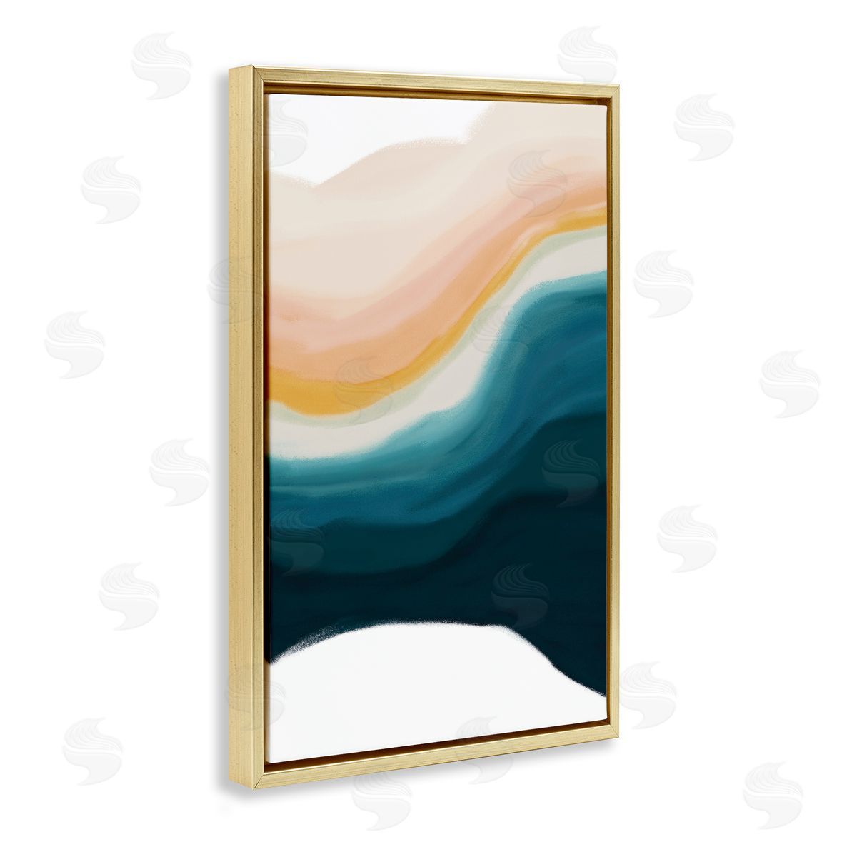 Peach Swirl Fluid Pattern Gold Floating Frame Canvas Wall Art, Home Decor by JJ Design House, LLC.