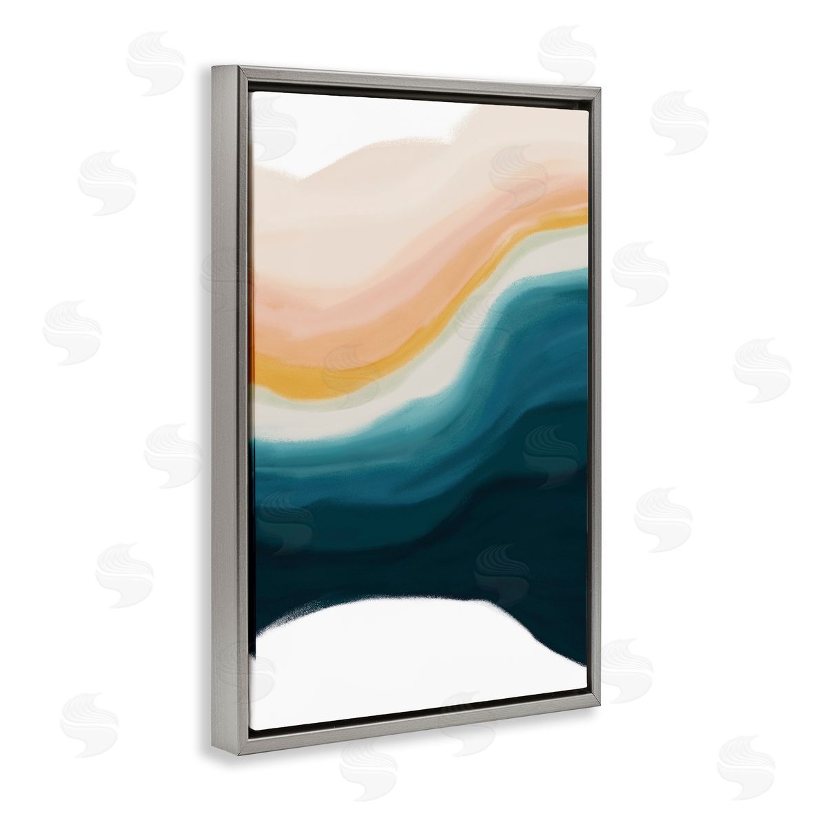 Peach Swirl Fluid Pattern Grey Floating Frame Canvas Wall Art, Home Decor by JJ Design House, LLC.