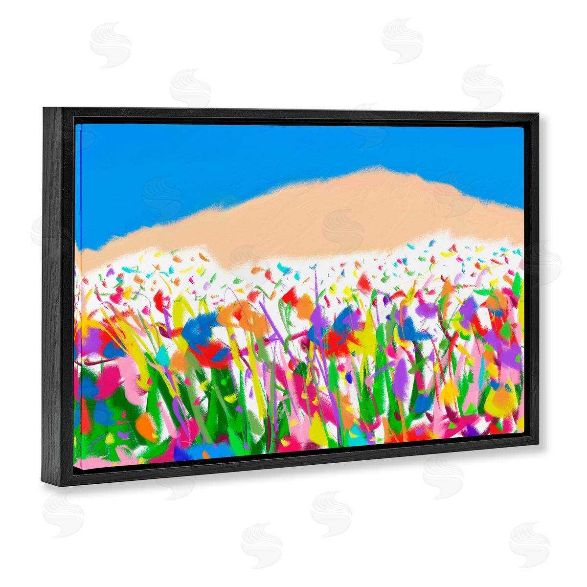 Joyful Landscape Abstraction Black Floating Frame Canvas Wall Art, Home Decor by Bellasai Art