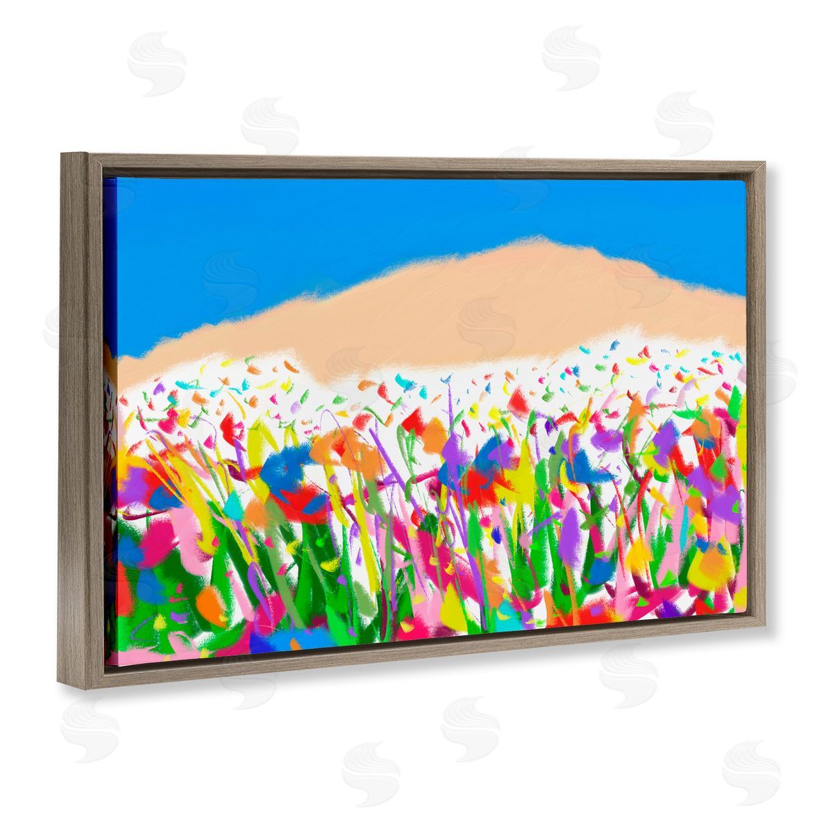 Joyful Landscape Abstraction Brown Floating Frame Canvas Wall Art, Home Decor by Bellasai Art