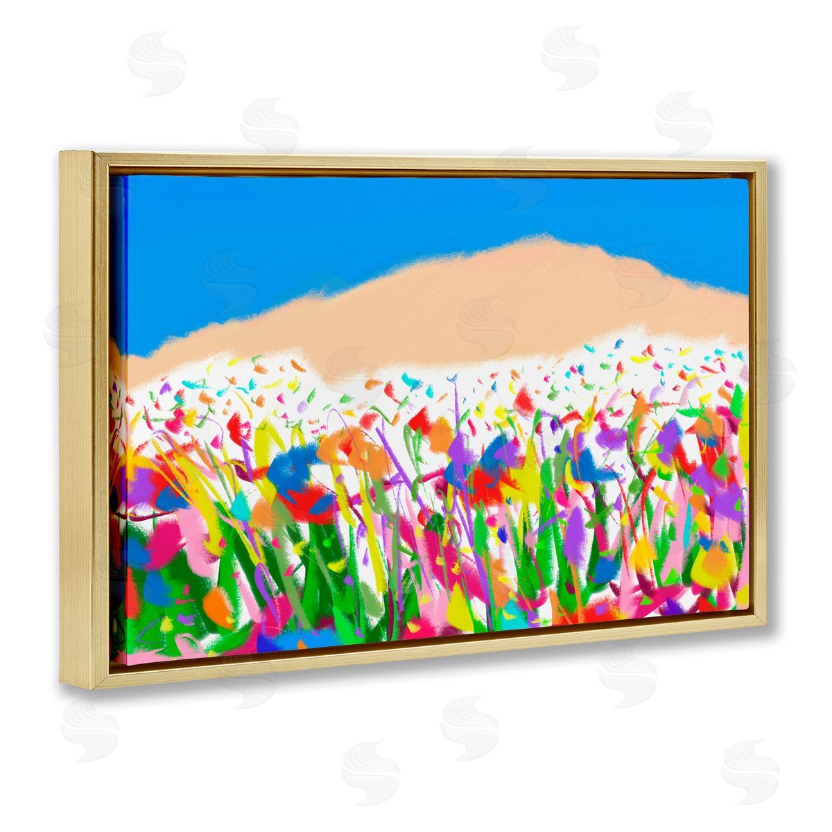 Joyful Landscape Abstraction Gold Floating Frame Canvas Wall Art, Home Decor by Bellasai Art